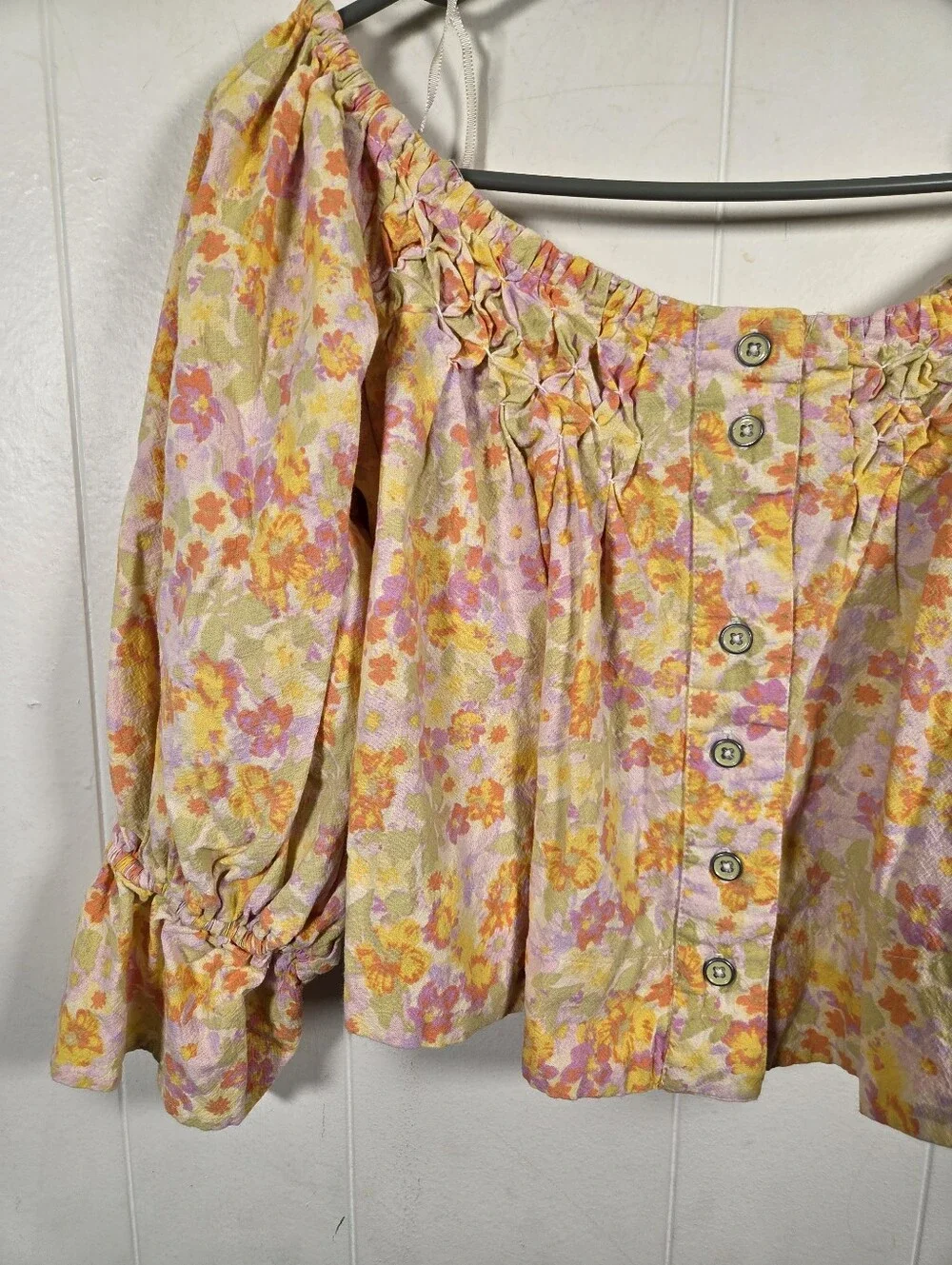 Free People Off-shoulder Floral Cropped Blouse Size XS Oversized